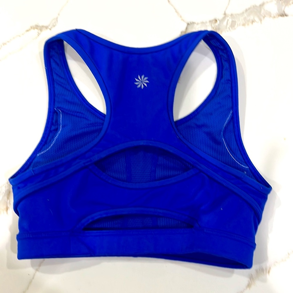 Athleta blue sports bra with cute back